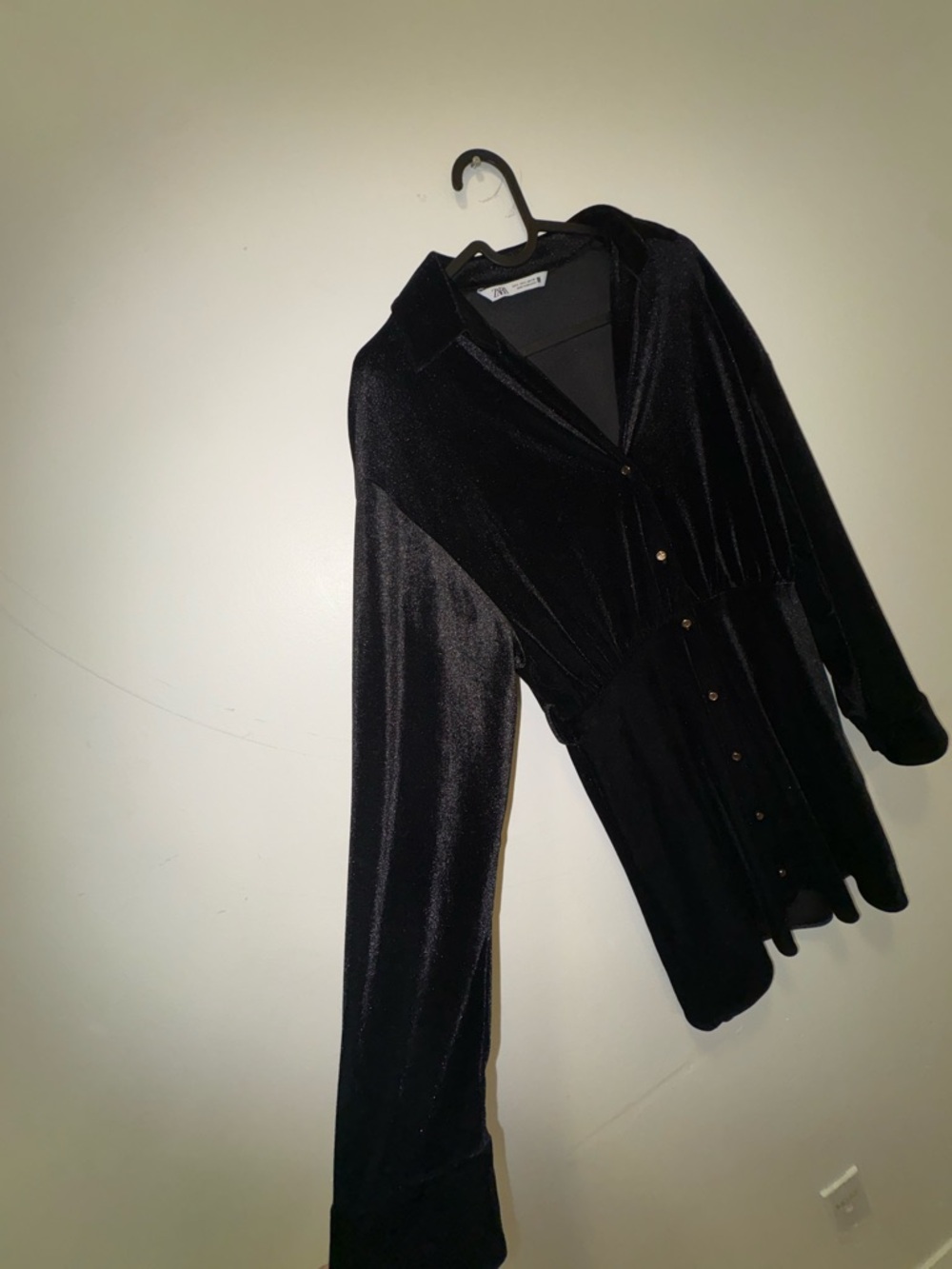 Zara Black Velvet Button-Front Mini Dress - Picture 4 of 10